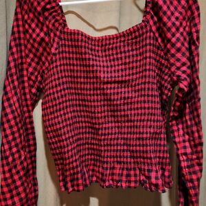 SO Women's Red and Black Checkered Blouse